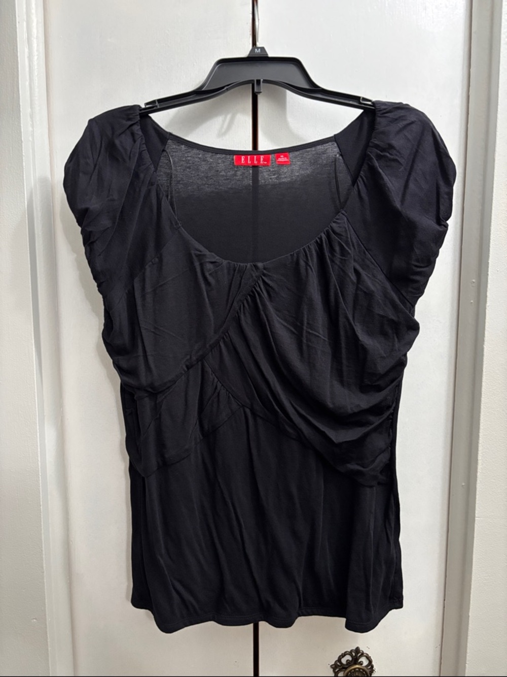 Elle Black Ruched Short Sleeve Scoop Neck Top